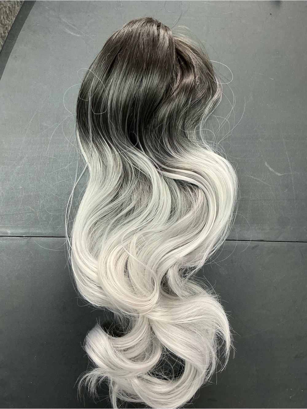 Dark Root to Silver Ombre Long Wavy Ponytail Extension - Silver
